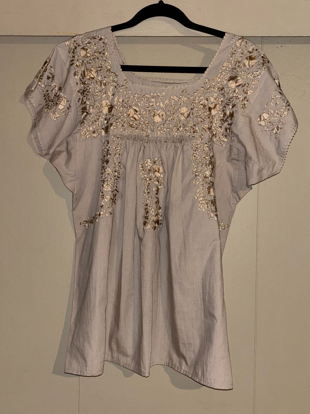 100% mexican Embroidered nude/gold Women's Peasant Top